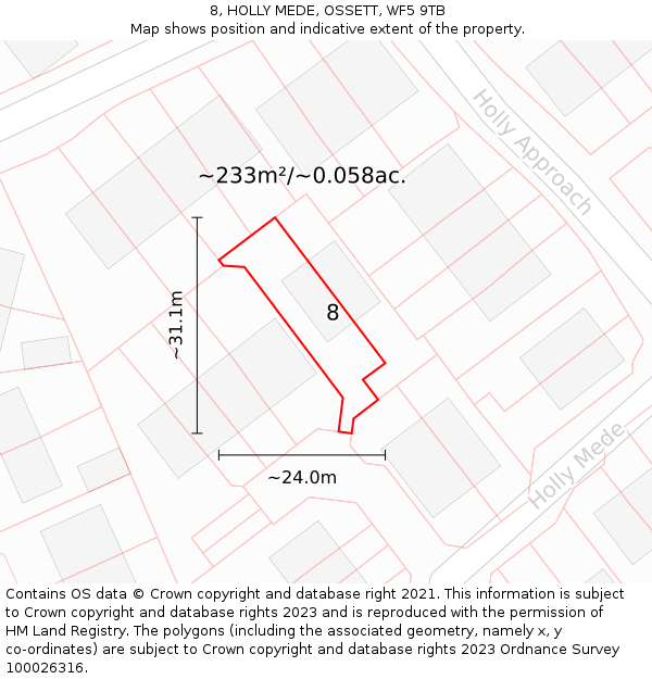 8, HOLLY MEDE, OSSETT, WF5 9TB: Plot and title map