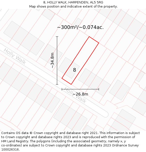 8, HOLLY WALK, HARPENDEN, AL5 5RG: Plot and title map