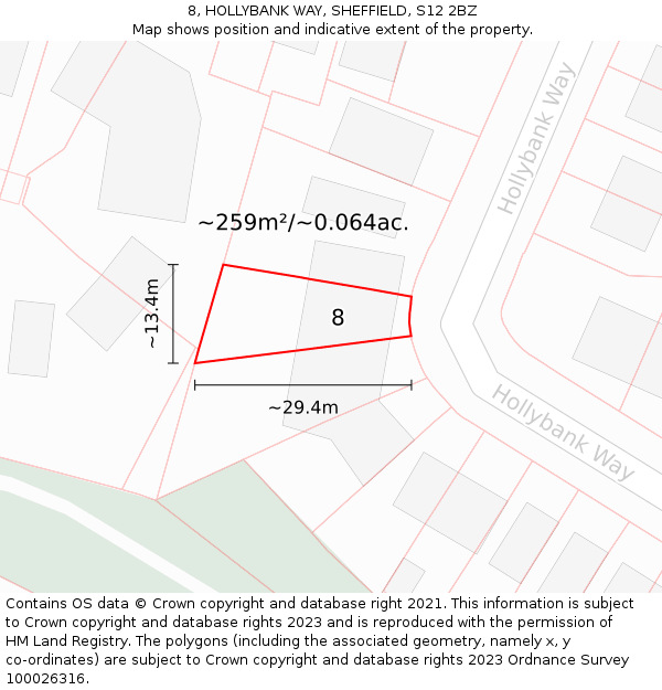 8, HOLLYBANK WAY, SHEFFIELD, S12 2BZ: Plot and title map