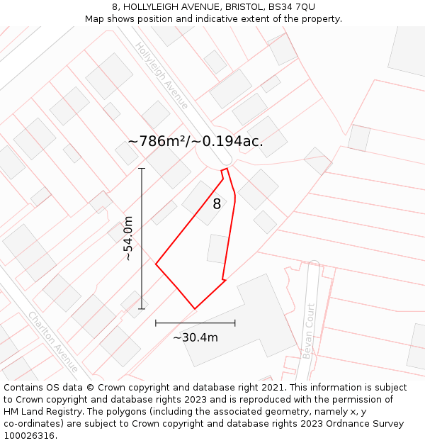8, HOLLYLEIGH AVENUE, BRISTOL, BS34 7QU: Plot and title map