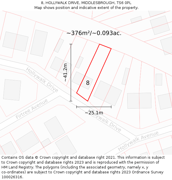 8, HOLLYWALK DRIVE, MIDDLESBROUGH, TS6 0PL: Plot and title map