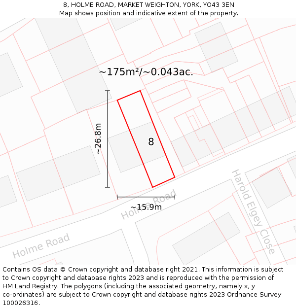 8, HOLME ROAD, MARKET WEIGHTON, YORK, YO43 3EN: Plot and title map