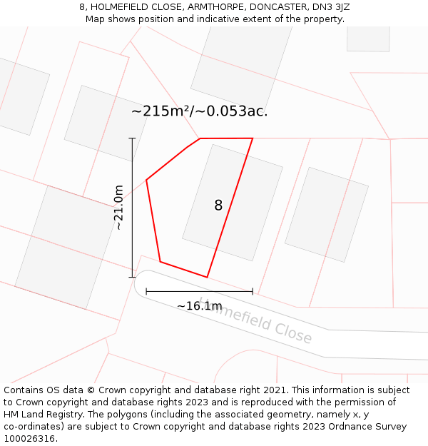 8, HOLMEFIELD CLOSE, ARMTHORPE, DONCASTER, DN3 3JZ: Plot and title map