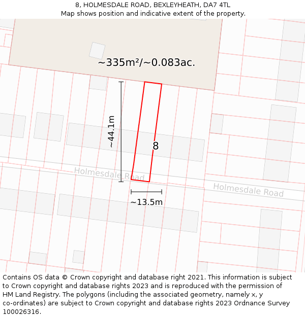 8, HOLMESDALE ROAD, BEXLEYHEATH, DA7 4TL: Plot and title map