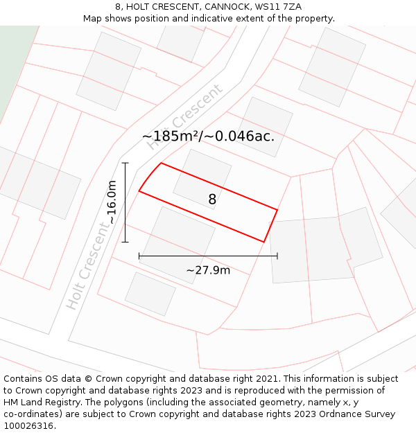 8, HOLT CRESCENT, CANNOCK, WS11 7ZA: Plot and title map