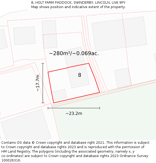 8, HOLT FARM PADDOCK, SWINDERBY, LINCOLN, LN6 9PY: Plot and title map