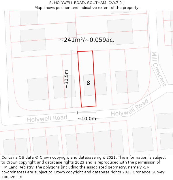8, HOLYWELL ROAD, SOUTHAM, CV47 0LJ: Plot and title map