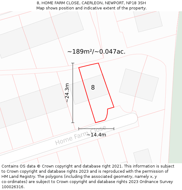 8, HOME FARM CLOSE, CAERLEON, NEWPORT, NP18 3SH: Plot and title map