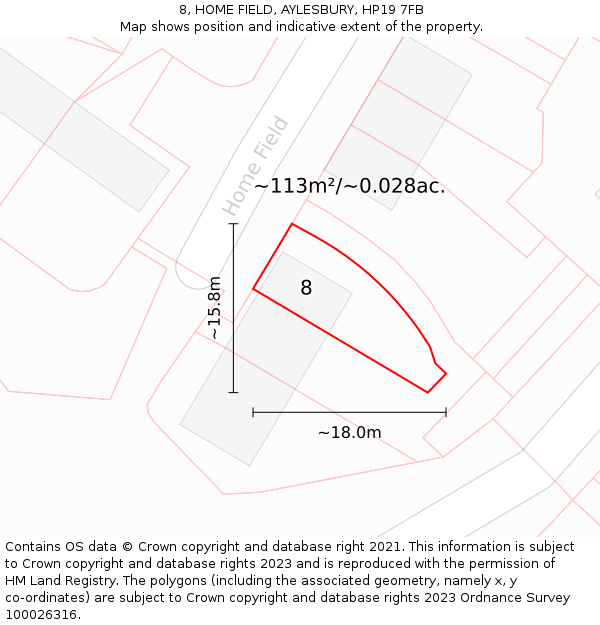 8, HOME FIELD, AYLESBURY, HP19 7FB: Plot and title map