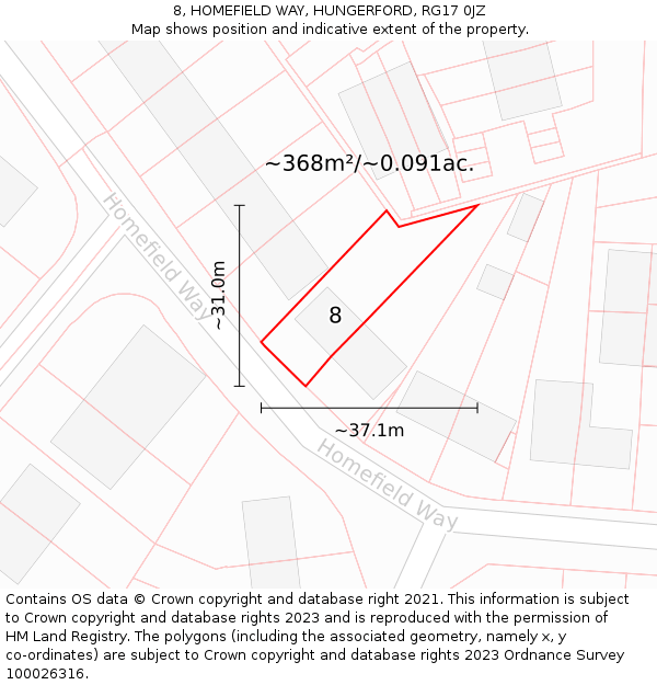 8, HOMEFIELD WAY, HUNGERFORD, RG17 0JZ: Plot and title map