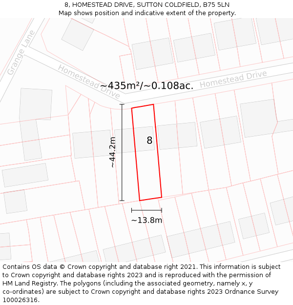 8, HOMESTEAD DRIVE, SUTTON COLDFIELD, B75 5LN: Plot and title map