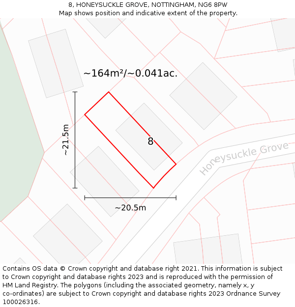 8, HONEYSUCKLE GROVE, NOTTINGHAM, NG6 8PW: Plot and title map