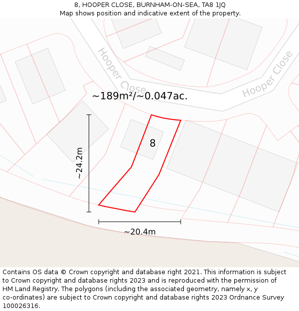 8, HOOPER CLOSE, BURNHAM-ON-SEA, TA8 1JQ: Plot and title map