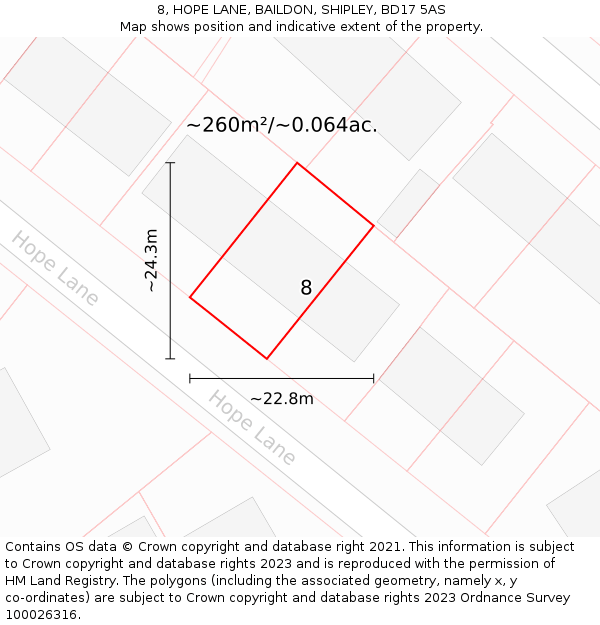 8, HOPE LANE, BAILDON, SHIPLEY, BD17 5AS: Plot and title map