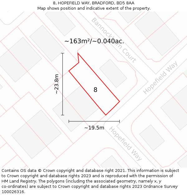 8, HOPEFIELD WAY, BRADFORD, BD5 8AA: Plot and title map