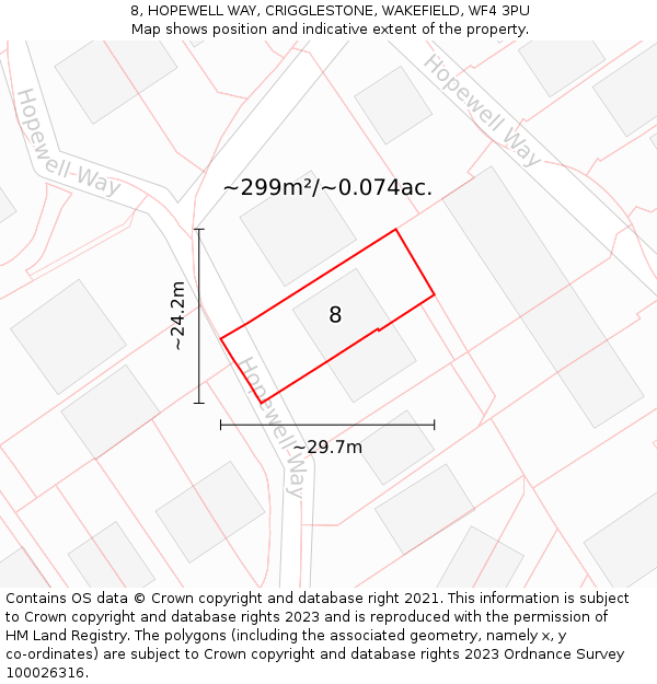 8, HOPEWELL WAY, CRIGGLESTONE, WAKEFIELD, WF4 3PU: Plot and title map