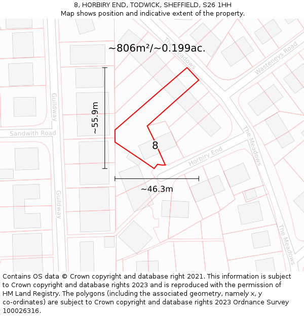 8, HORBIRY END, TODWICK, SHEFFIELD, S26 1HH: Plot and title map