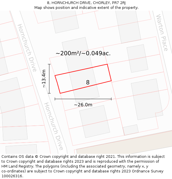 8, HORNCHURCH DRIVE, CHORLEY, PR7 2RJ: Plot and title map