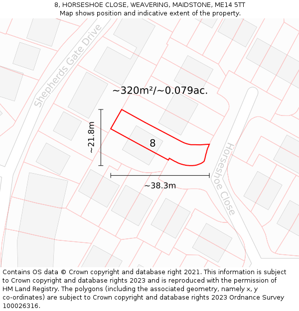 8, HORSESHOE CLOSE, WEAVERING, MAIDSTONE, ME14 5TT: Plot and title map