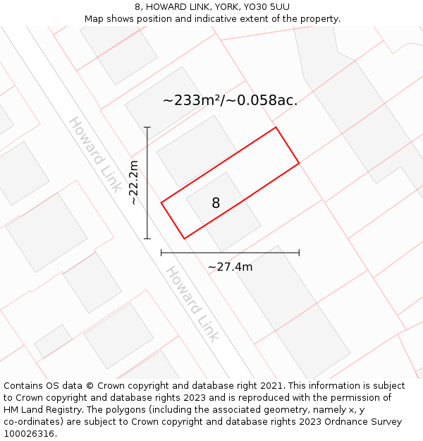 8, HOWARD LINK, YORK, YO30 5UU: Plot and title map