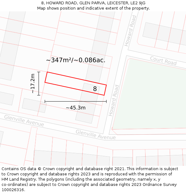 8, HOWARD ROAD, GLEN PARVA, LEICESTER, LE2 9JG: Plot and title map