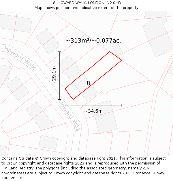 8, HOWARD WALK, LONDON, N2 0HB: Plot and title map