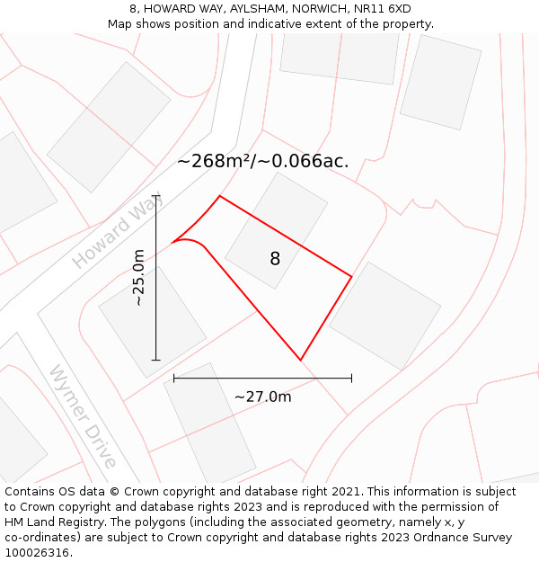 8, HOWARD WAY, AYLSHAM, NORWICH, NR11 6XD: Plot and title map