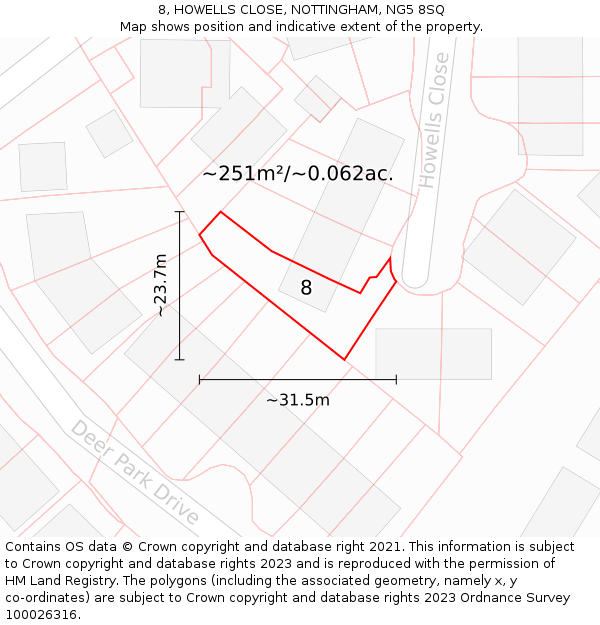 8, HOWELLS CLOSE, NOTTINGHAM, NG5 8SQ: Plot and title map