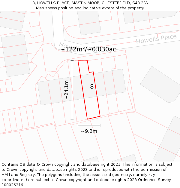 8, HOWELLS PLACE, MASTIN MOOR, CHESTERFIELD, S43 3FA: Plot and title map