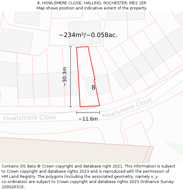 8, HOWLSMERE CLOSE, HALLING, ROCHESTER, ME2 1ER: Plot and title map
