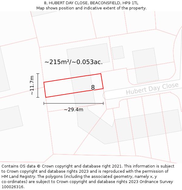 8, HUBERT DAY CLOSE, BEACONSFIELD, HP9 1TL: Plot and title map