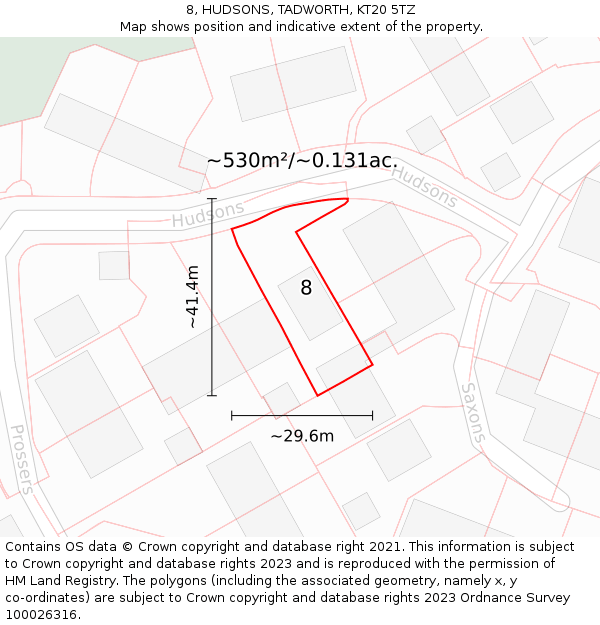 8, HUDSONS, TADWORTH, KT20 5TZ: Plot and title map