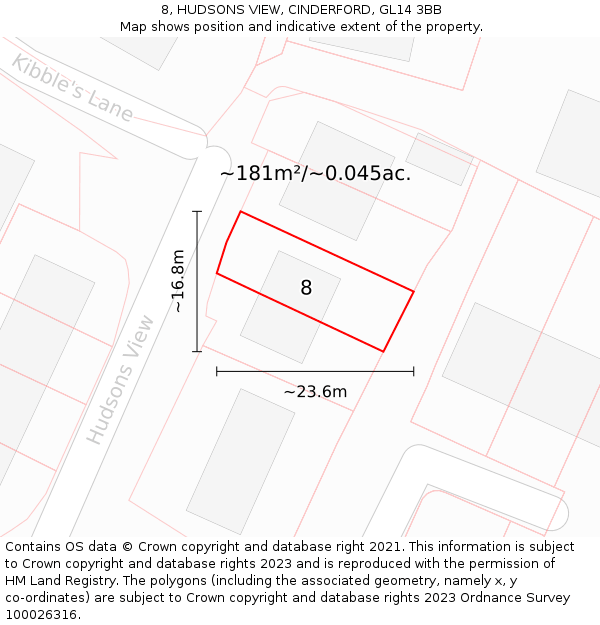 8, HUDSONS VIEW, CINDERFORD, GL14 3BB: Plot and title map
