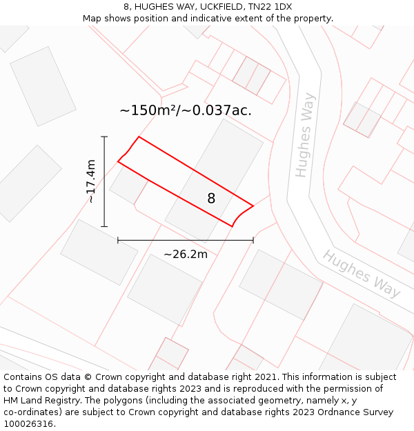 8, HUGHES WAY, UCKFIELD, TN22 1DX: Plot and title map