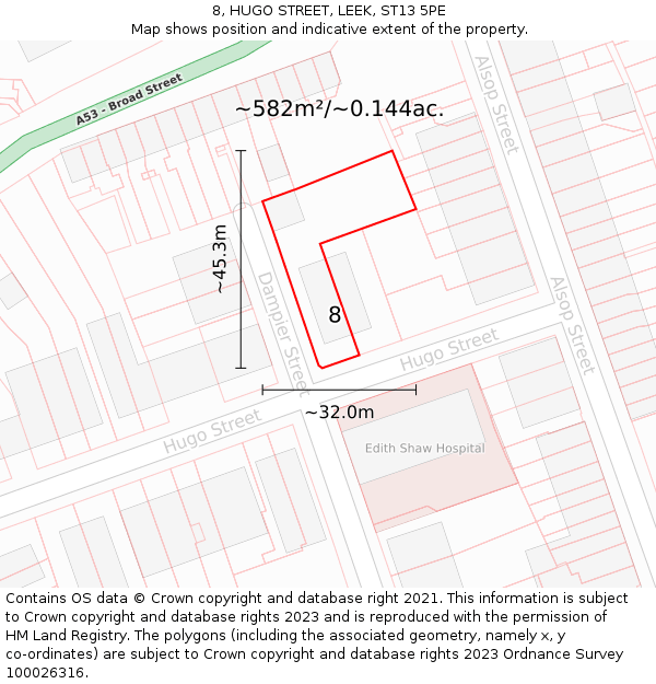 8, HUGO STREET, LEEK, ST13 5PE: Plot and title map