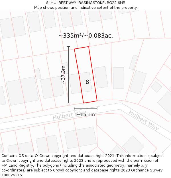 8, HULBERT WAY, BASINGSTOKE, RG22 6NB: Plot and title map