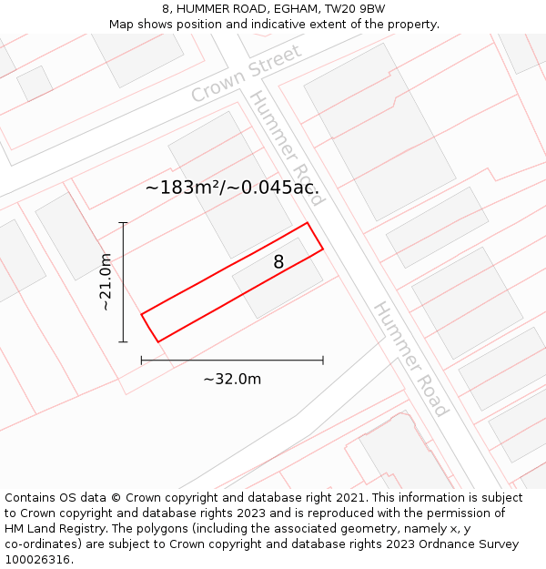 8, HUMMER ROAD, EGHAM, TW20 9BW: Plot and title map