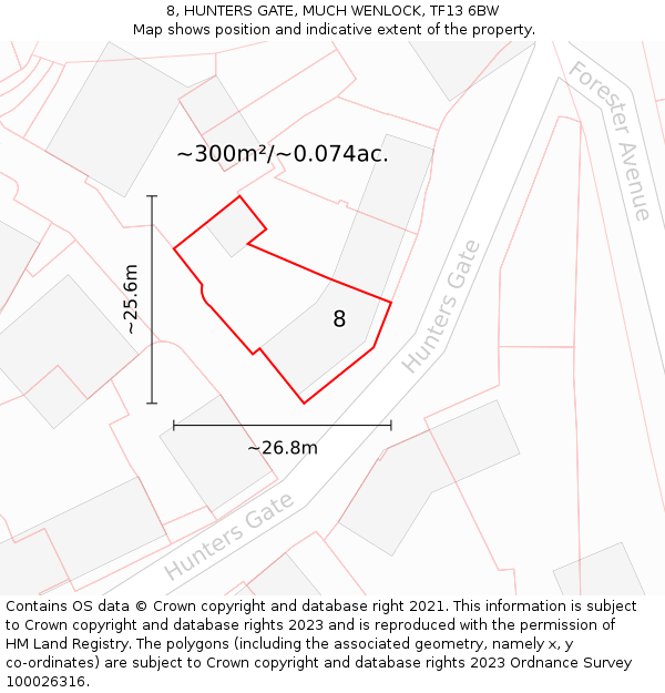 8, HUNTERS GATE, MUCH WENLOCK, TF13 6BW: Plot and title map