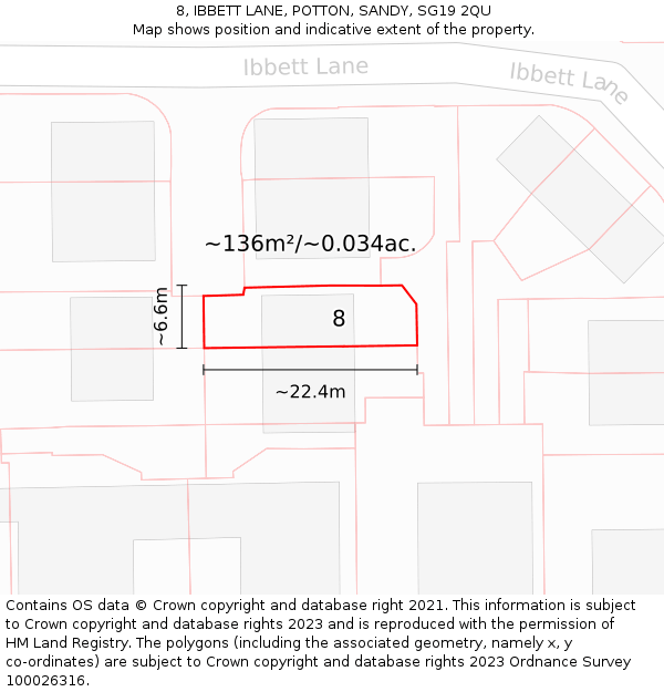 8, IBBETT LANE, POTTON, SANDY, SG19 2QU: Plot and title map