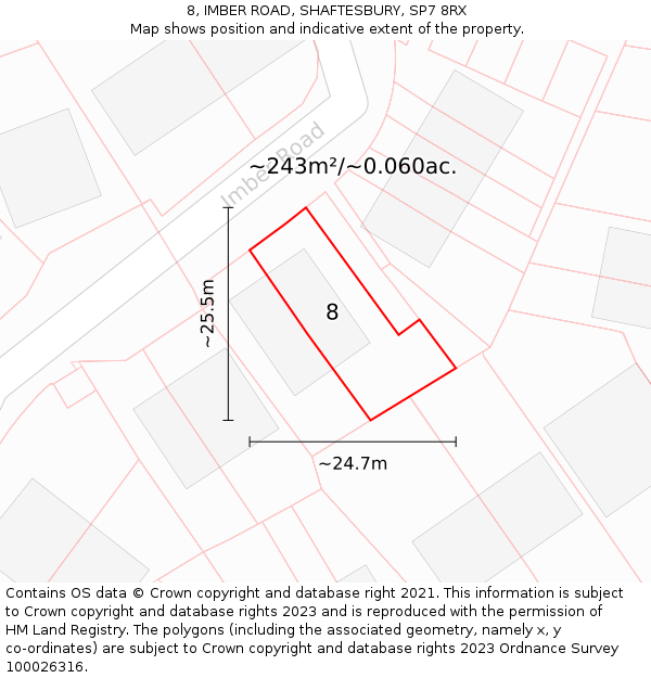8, IMBER ROAD, SHAFTESBURY, SP7 8RX: Plot and title map