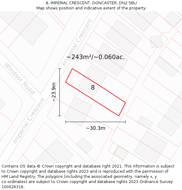 8, IMPERIAL CRESCENT, DONCASTER, DN2 5BU: Plot and title map