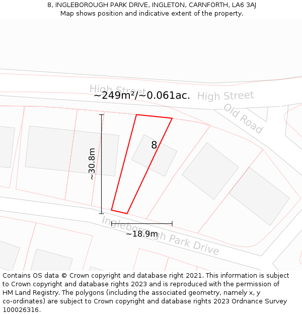 8, INGLEBOROUGH PARK DRIVE, INGLETON, CARNFORTH, LA6 3AJ: Plot and title map