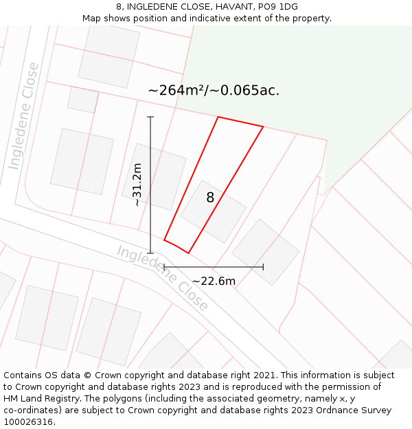 8, INGLEDENE CLOSE, HAVANT, PO9 1DG: Plot and title map