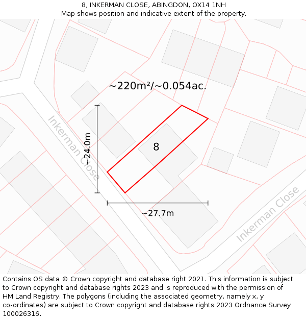 8, INKERMAN CLOSE, ABINGDON, OX14 1NH: Plot and title map