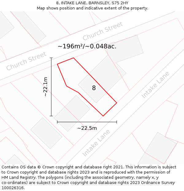 8, INTAKE LANE, BARNSLEY, S75 2HY: Plot and title map