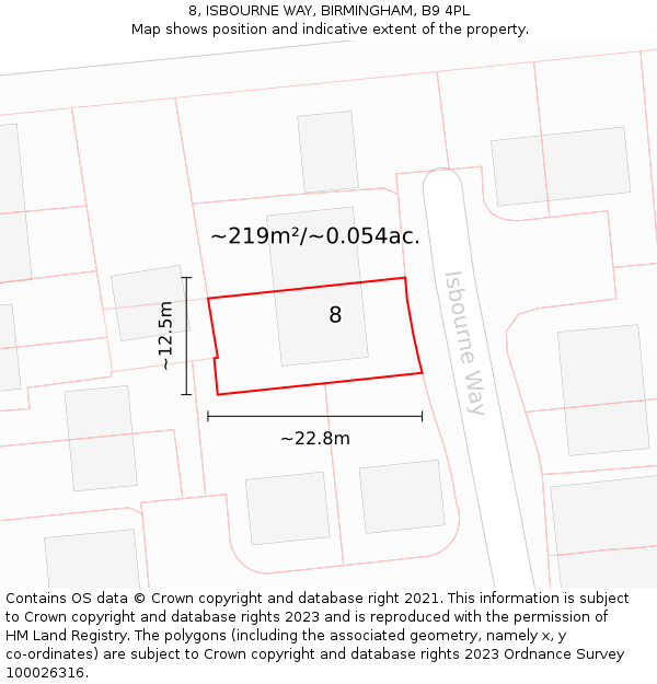 8, ISBOURNE WAY, BIRMINGHAM, B9 4PL: Plot and title map