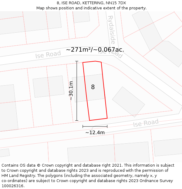 8, ISE ROAD, KETTERING, NN15 7DX: Plot and title map