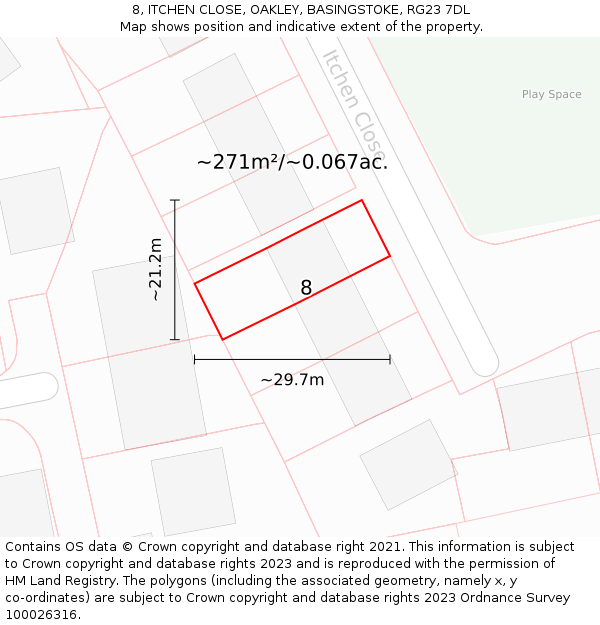 8, ITCHEN CLOSE, OAKLEY, BASINGSTOKE, RG23 7DL: Plot and title map