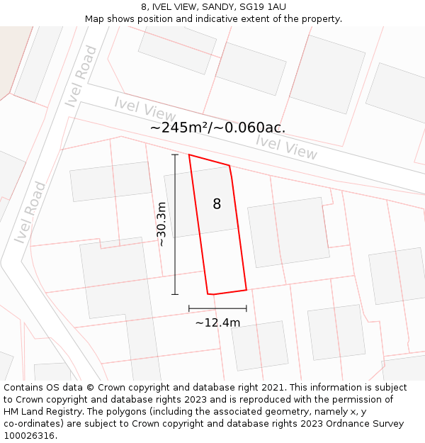 8, IVEL VIEW, SANDY, SG19 1AU: Plot and title map
