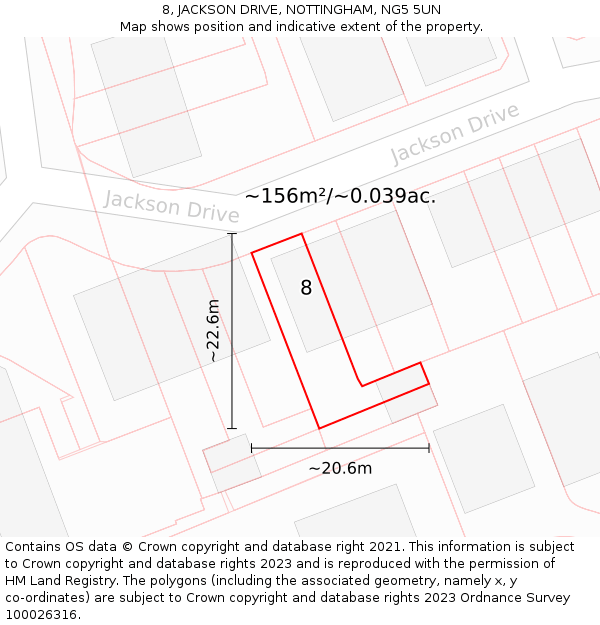 8, JACKSON DRIVE, NOTTINGHAM, NG5 5UN: Plot and title map
